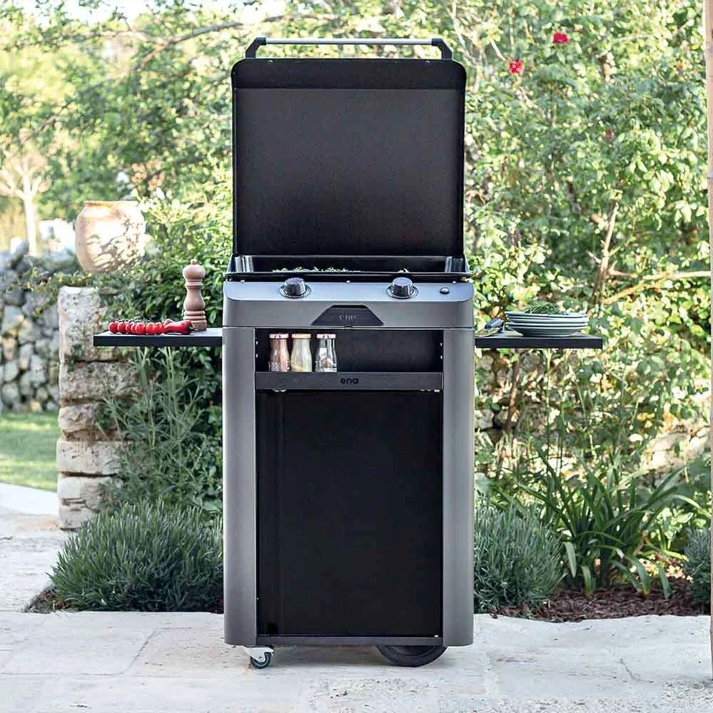 Combo Plancha gaz Fusion 60 gris cargo 2 brûleurs avec chariot - ENO Combo Plancha Gaz Fusion 60 Gris Cargo 2 Brûleurs Avec Chariot - ENO -Gril De Cuisine combo fusion 60 gris cargo eno 2020000038115 2