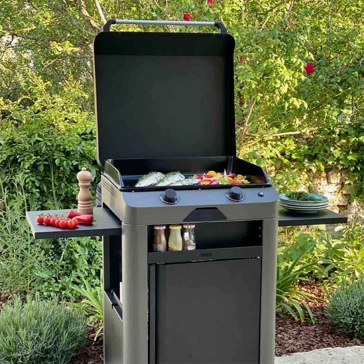 Combo Plancha gaz Fusion 60 gris cargo 2 brûleurs avec chariot - ENO Combo Plancha Gaz Fusion 60 Gris Cargo 2 Brûleurs Avec Chariot - ENO -Gril De Cuisine combo fusion 60 gris cargo eno 2020000038115 3