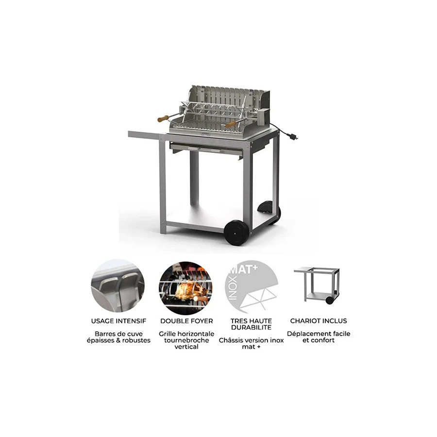 Barbecue charbon Mendy inox marin + chariot inox + tournebroche - Le Marquier Barbecue Charbon Mendy Inox Marin + Chariot Inox + Tournebroche - Le Marquier -Gril De Cuisine mendy inox sur chariot le marquier 3339380167155 4