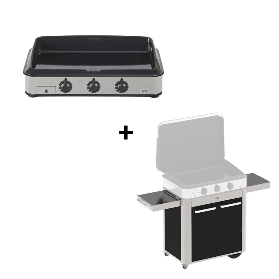 Pack plancha gaz Enosign 80 Inox et noir + chariot - ENO Pack Plancha Gaz Enosign 80 Inox Et Noir + Chariot - ENO -Gril De Cuisine pack enosign 80 inox noir chariot eno 2020000033189